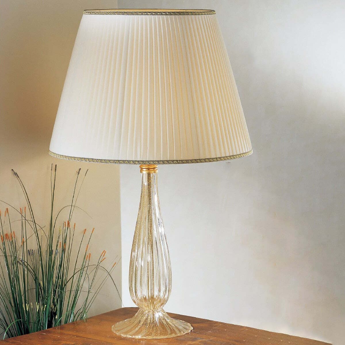 Abat-jour-classica-Due-P-illuminazione-2325-LG-E27-LED-vetro-soffiato-lampada-tavolo-tessuto