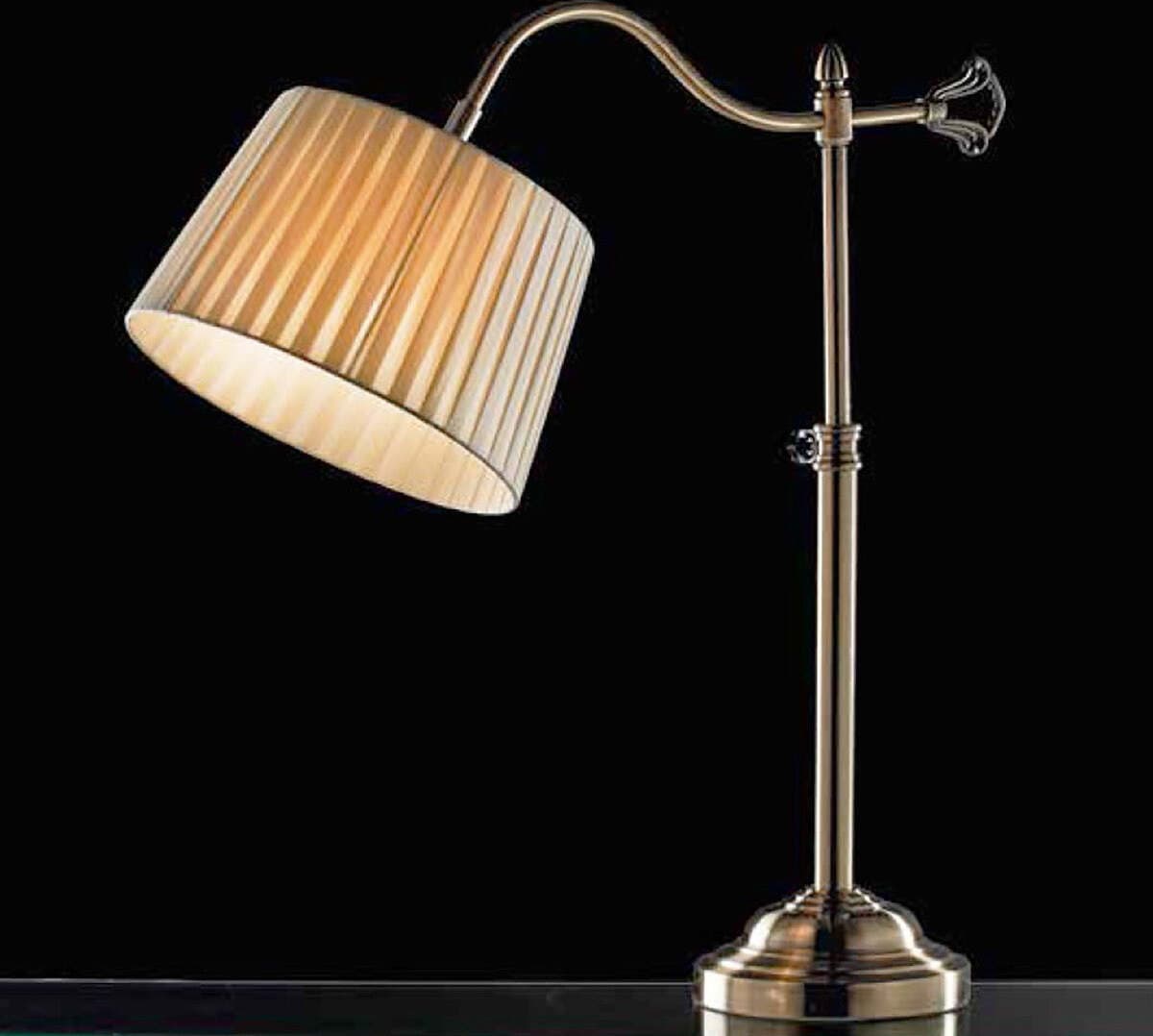 Abat-jour-classica-Illuminando-BRIDGE-LU-LED-lampada-tavolo-snodabile-metallo-brunito-paralume-stoffa-pieghe-interni-E27