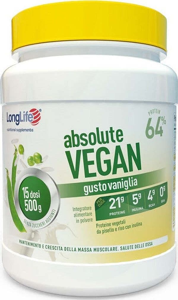 ABSOLUTE VEGAN Gusto vaniglia in polvere 15 dosi da 500 gr Long Life