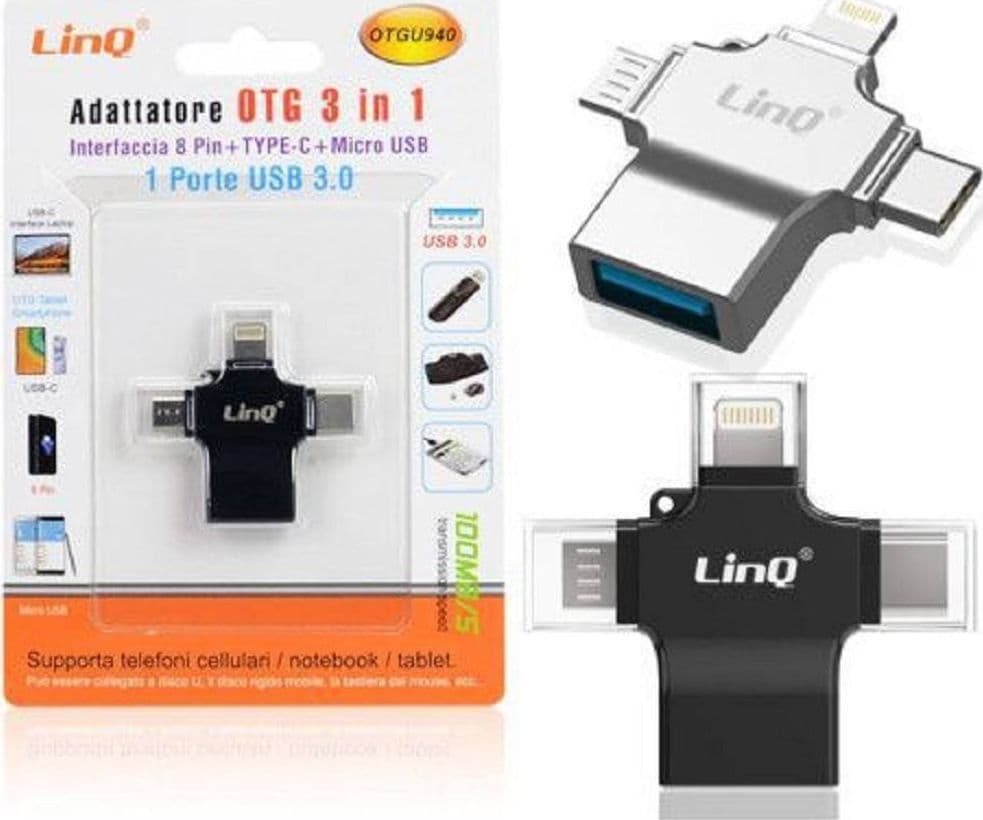 Adattatore Otg 3in1 Da Lightning Type-c Micro Usb A Usb Femmina 100 Mbps Otgu940 Elettronica/Informatica/Accessori/Adattatori/Adattatori USB a USB Trade Shop italia - Napoli, Commerciovirtuoso.it