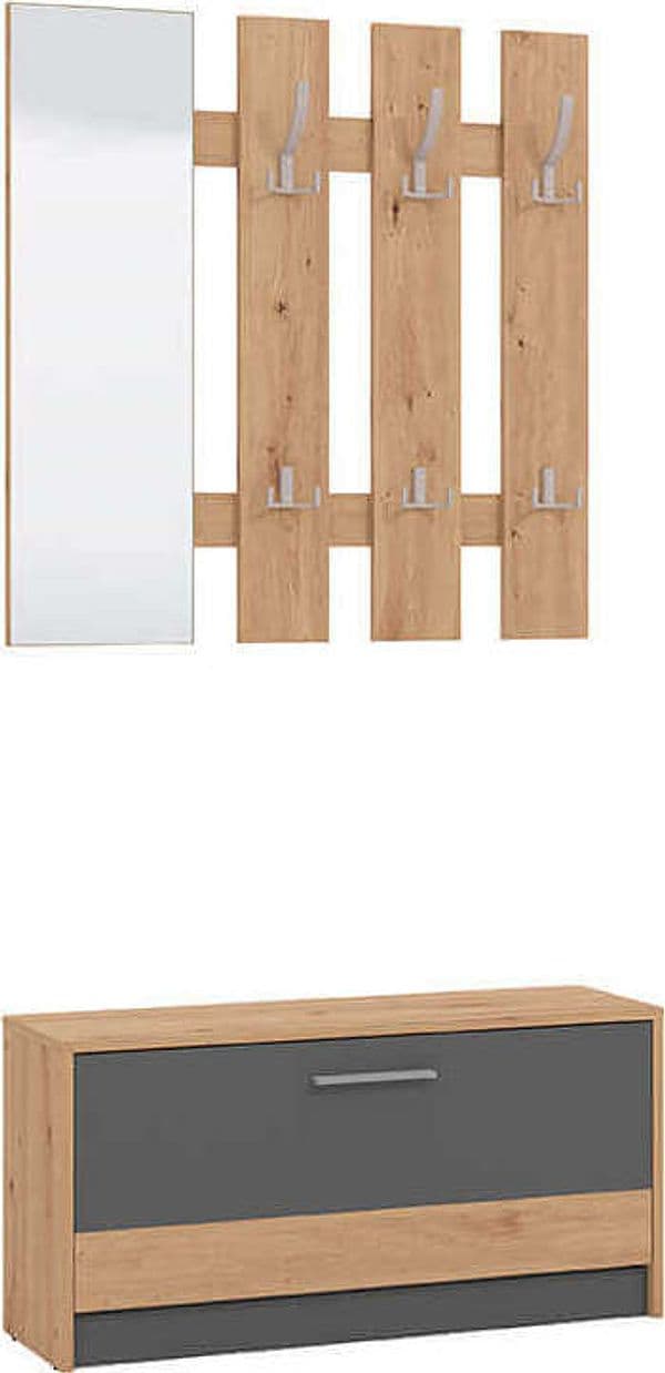 ADDIE - mobile ingresso appendiabiti moderno minimal in legno cm 91,6 x 28,1 x 202 h Grigio scuro