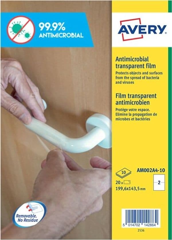 Adesivo antimicrobico - poliestere trasparente - 2 etichette per foglio - Avery - conf. 10 fogli A4 Cancelleria e prodotti per ufficio/Archivio ufficio e accessori per scrivania/Etichette divisori per schedario e timbri/Etichette ed etichette adesive/Etichette per stampanti Eurocartuccia - Pavullo, Commerciovirtuoso.it