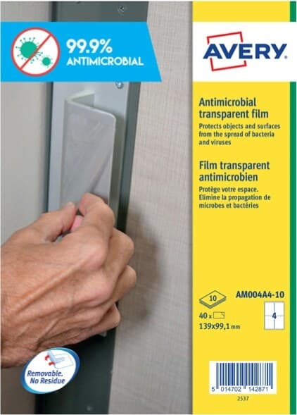 Adesivo antimicrobico - poliestere trasparente - 4 etichette per foglio - Avery - conf. 10 fogli A4 Cancelleria e prodotti per ufficio/Archivio ufficio e accessori per scrivania/Etichette divisori per schedario e timbri/Etichette ed etichette adesive/Etichette per stampanti Eurocartuccia - Pavullo, Commerciovirtuoso.it