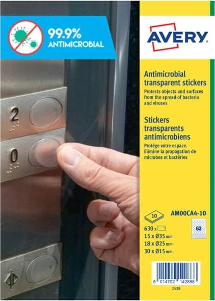 Adesivo antimicrobico - poliestere trasparente - 63 etichette per foglio - Avery - conf. 10 fogli A4 Cancelleria e prodotti per ufficio/Archivio ufficio e accessori per scrivania/Etichette divisori per schedario e timbri/Etichette ed etichette adesive/Etichette per stampanti Eurocartuccia - Pavullo, Commerciovirtuoso.it