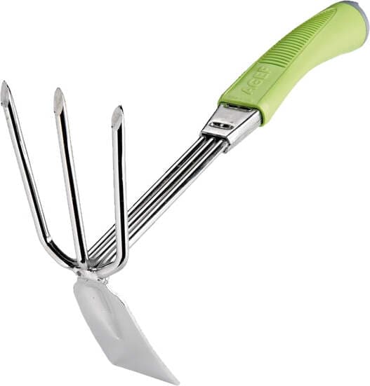 AGEF---ZAPPETTINO-QUADRO-A-3-DENTI-IN-ACCIAIO-CROMATO---MANICO-IN-COPOLIMERO-COLORE-VERDE
