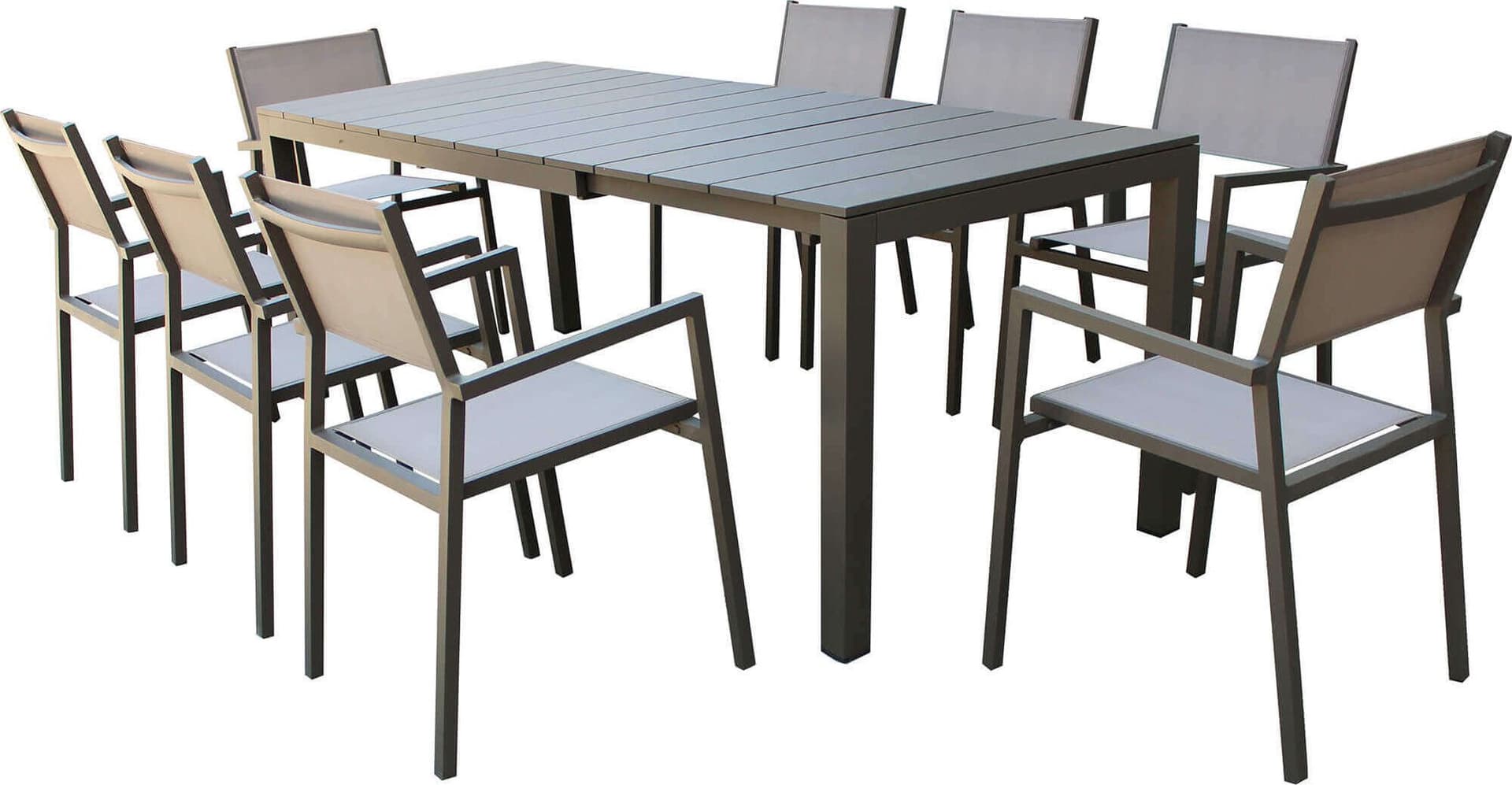 ALASKA---set-tavolo-in-alluminio-cm-148/214-x-85-x-75,5-h-con-8-sedute-Taupe-Milani-Home