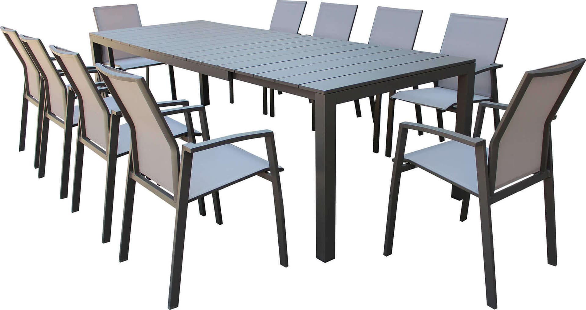 ALASKA---set-tavolo-in-alluminio-cm-214/280-x-100-x-75,5-h-con-10-sedute-Taupe-Milani-Home
