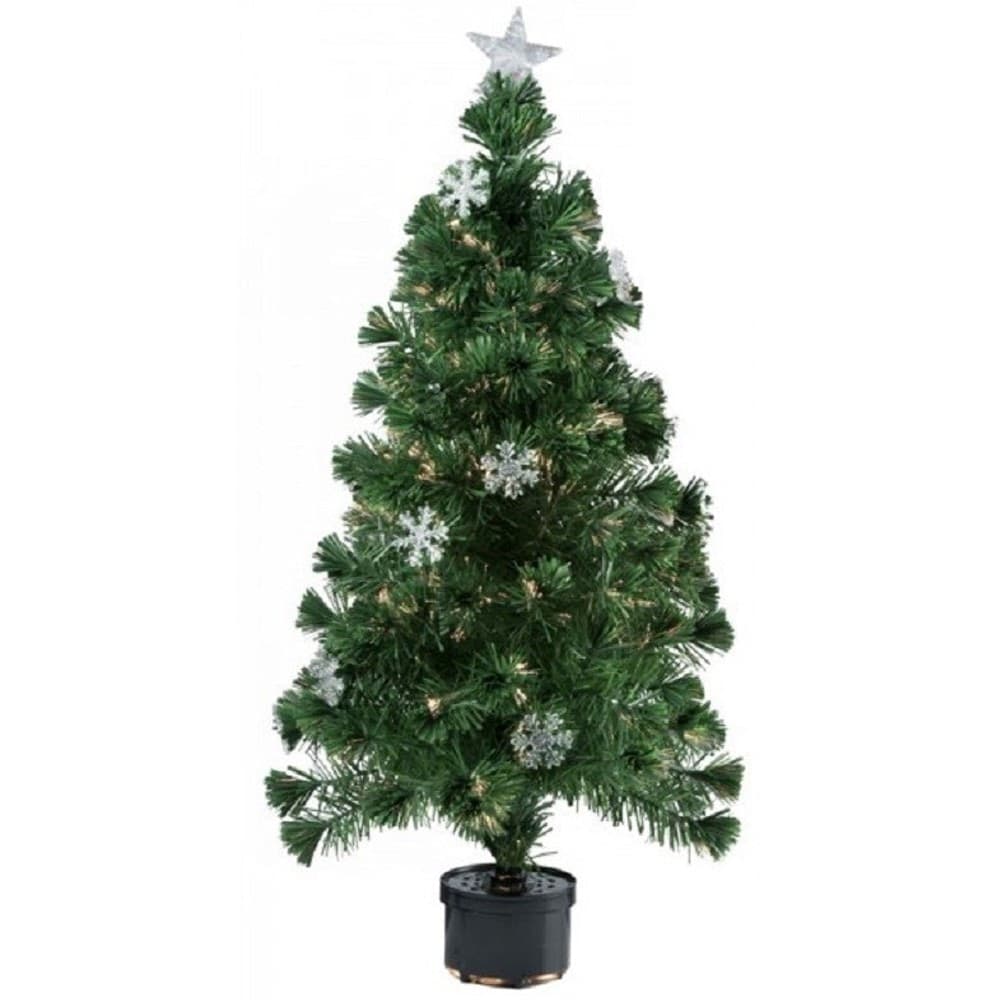 Albero-Di-Natale-Fibra-Ottica-Snow-120cm-140-Punte-18-Fiocchi-Di-Neve-Verde