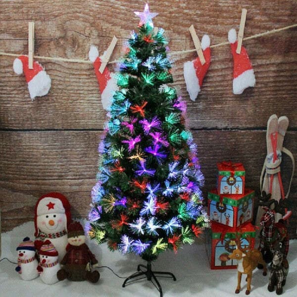 Albero-Di-Natale-In-Fibra-Ottica-60cm-Verde-Multicolori-Con-Punta-Stella-A-Led