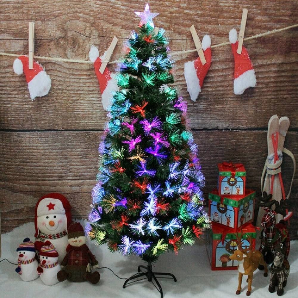 Albero-Di-Natale-In-Fibra-Ottica-90cm-Verde-Multicolori-Con-Punta-Stella-A-Led
