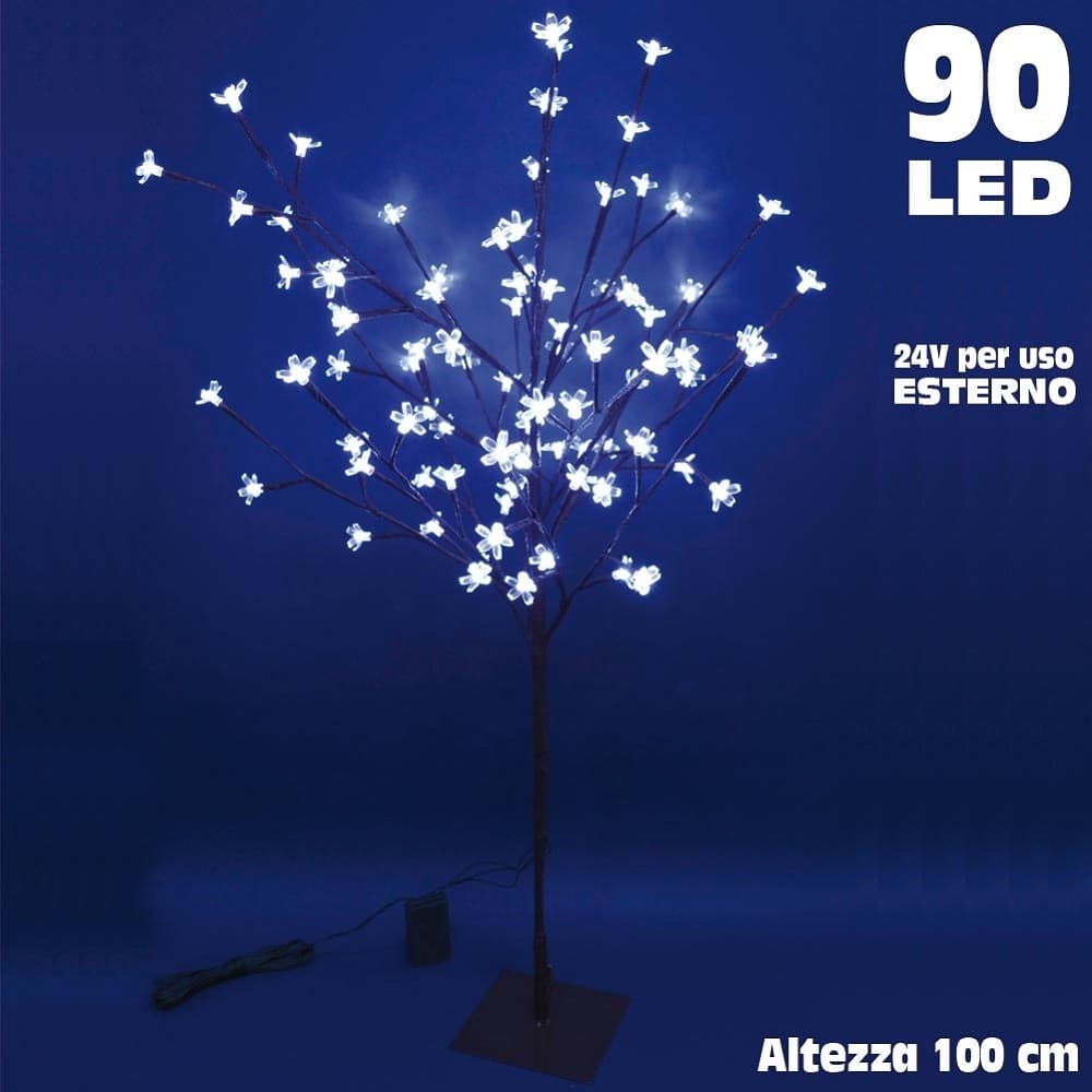 Albero-Di-Natale-Luminoso-Ciliegio-Per-Esterno-90-Led-Altezza-100-Bianco-Freddo