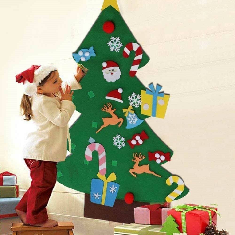 Albero-Di-Natale-Per-Bambini-In-Feltro-Da-Parete-Con-26-Addobbi-Natalizi-110cm