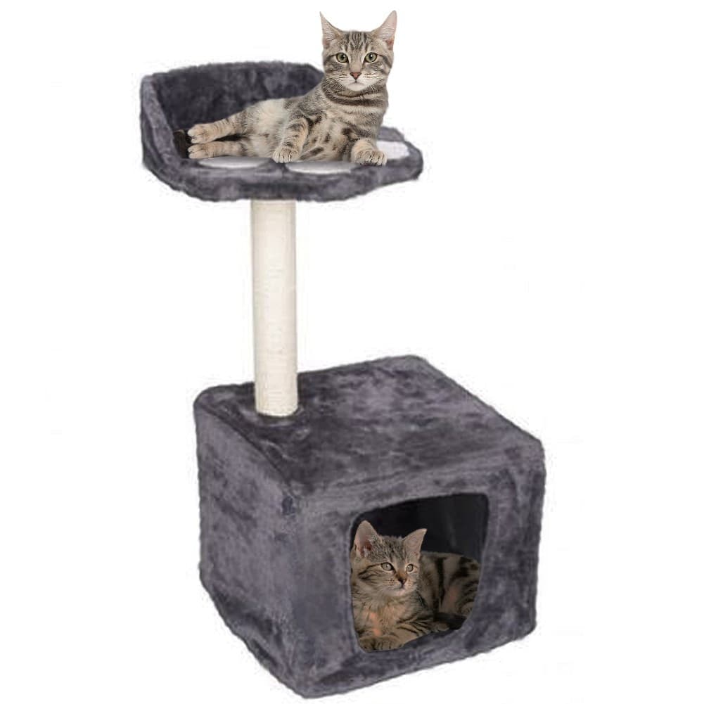 ALBERO PALO TIRAGRAFFI GATTI CON CUCCIA E PIATTAFORMA 68X30CM PELUCHE E SISAL