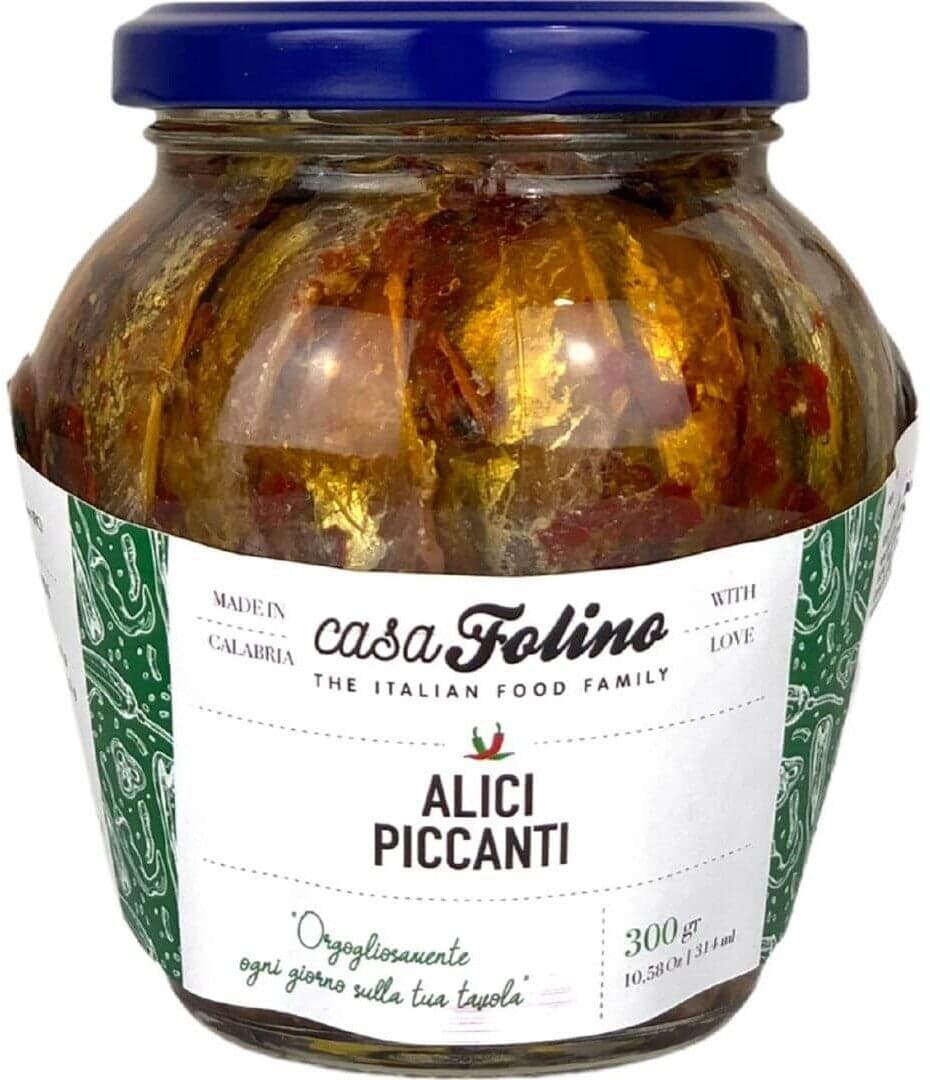 Alici Intere Piccanti in Olio in Vasetto 300 Gr Casafolino Tradizione Calabrese Con Peperoncino E Olio Extravergine D'oliva
