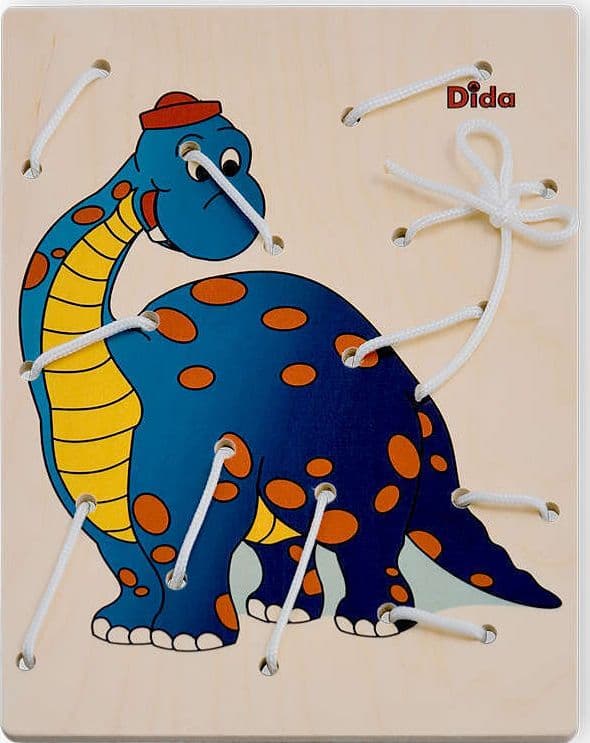 Allacciatura Dinosauro Gioco in Legno per Bambini Metodo Montessori Dida in Puzzle di legno Dida - Ragusa, commercioVirtuoso.it