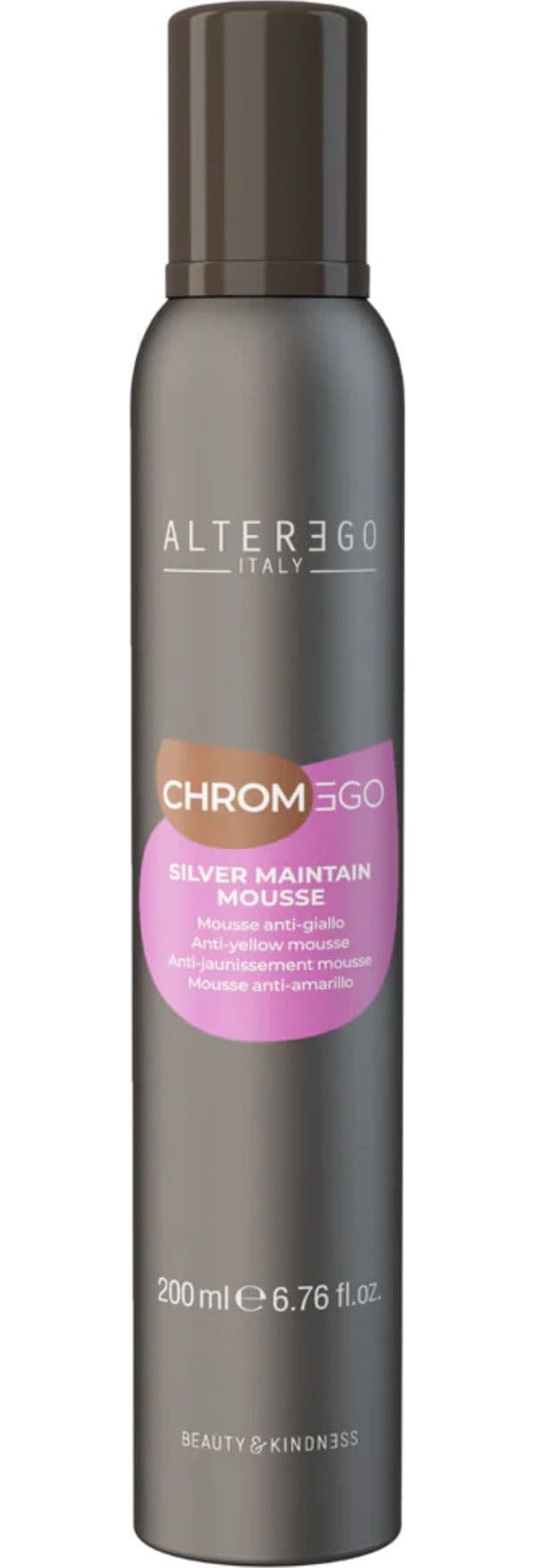 Alterego-Chromego-Silver-Maintain-Mousse-200-Ml---Mousse-Anti-giallo,-Ricca-Di-Pigmento-Viola,-Neutralizza-I-Riflessi-Gialli.