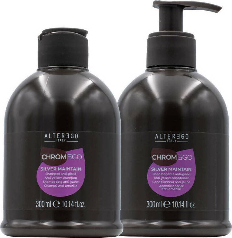 Alterego Chromego Silver Maintain Shampoo Anti-giallo 300 Ml + Conditioner Anti-giallo 300 Ml. Bellezza/Cura dei capelli/Colore/Correttori colore Me.Dis. - Peschiera Borromeo, Commerciovirtuoso.it
