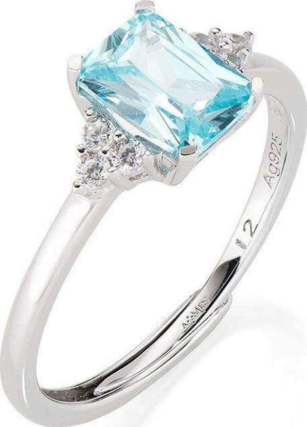 AMEN---Anello-regolabile-Princess-con-Zirconi-Acqua-Marina-e-Bianchi