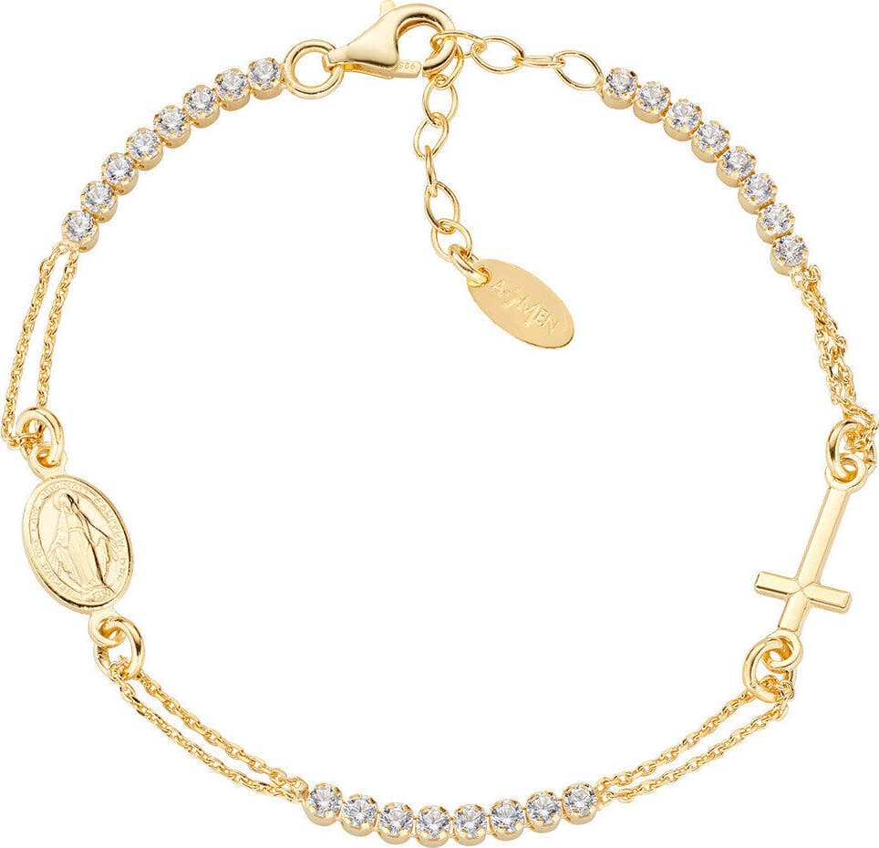 AMEN---Bracciale-Dorato-Stile-Rosario-con-Tennis-Bianco