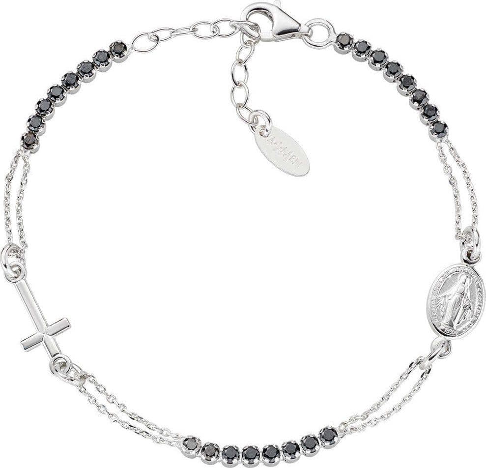 AMEN---Bracciale-Stile-Rosario-con-Tennis-Nero