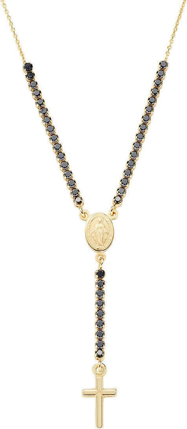 AMEN---Collana-Dorata-Stile-Rosario-con-Tennis-Nero