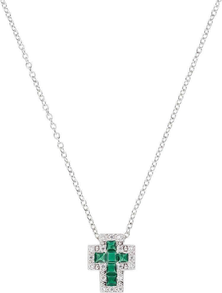 AMEN---Collana-mini-Doppia-Croce-con-Zirconi-Bianchi-e-Verde