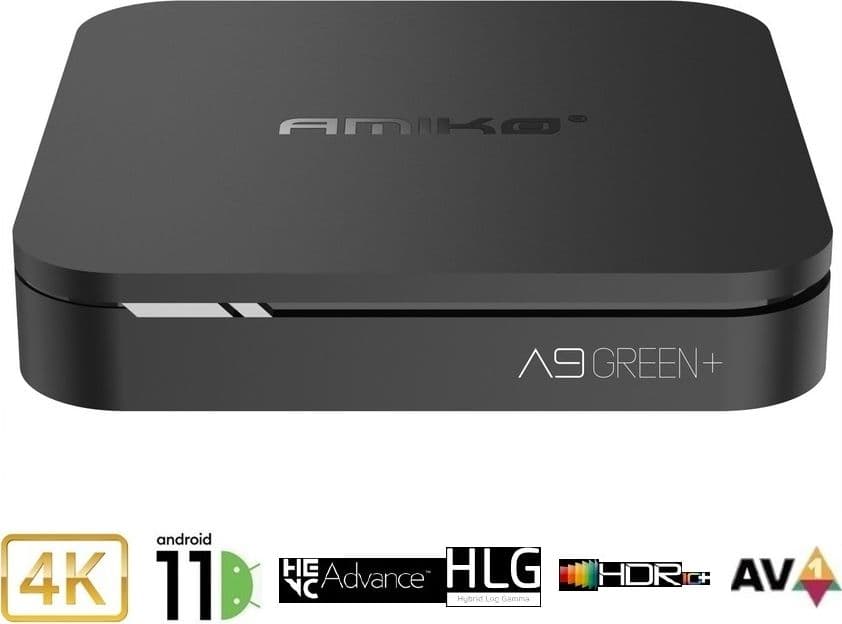 Amiko-A9-GREEN+-4K-OTT-H.265-2/16GB-Quad-Core-Android-11-Wifi-Dual-Band-Bluetooth
