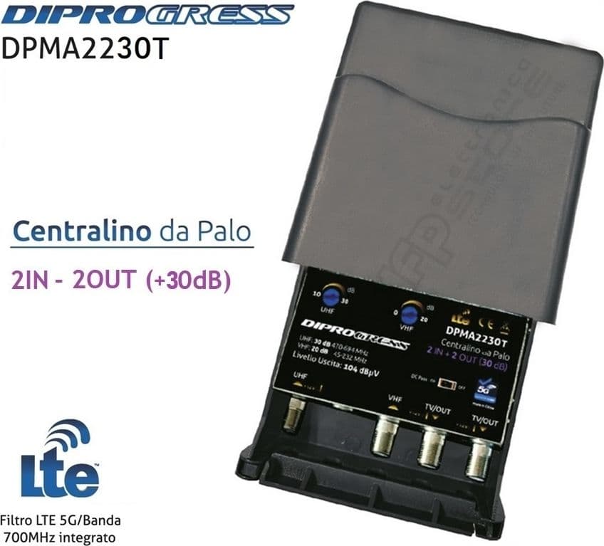 Amplificatore-da-palo-30dB-regolabile-con-filtro-LTE-5G-2-Ingressi-/-2-Uscite-DIPROGRESS-DPMA2230T