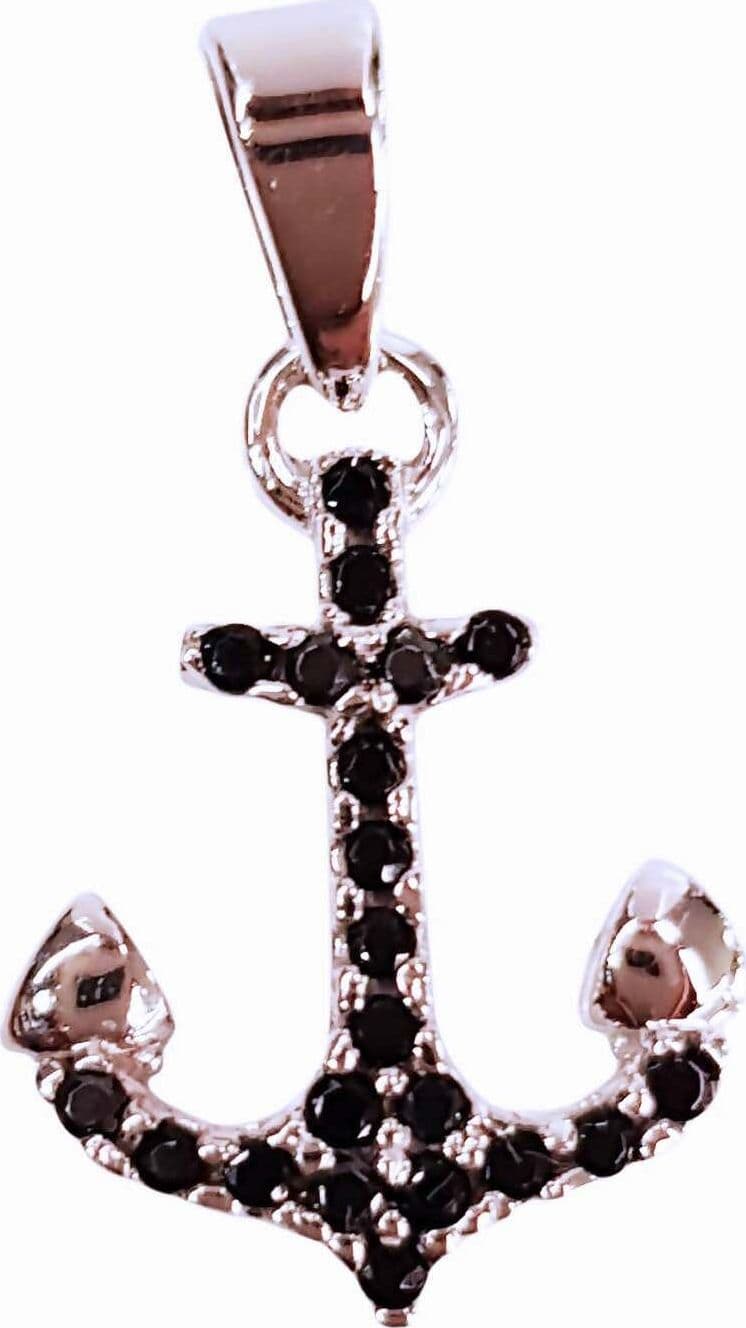 Ancora Ciondolo Pendente in Oro Bianco 18 kt con Agate Nere Incassate Made in Italy Artigianale Gioiello Porta Fortuna in Medaglioni E B Gioielli - Siderno, commercioVirtuoso.it