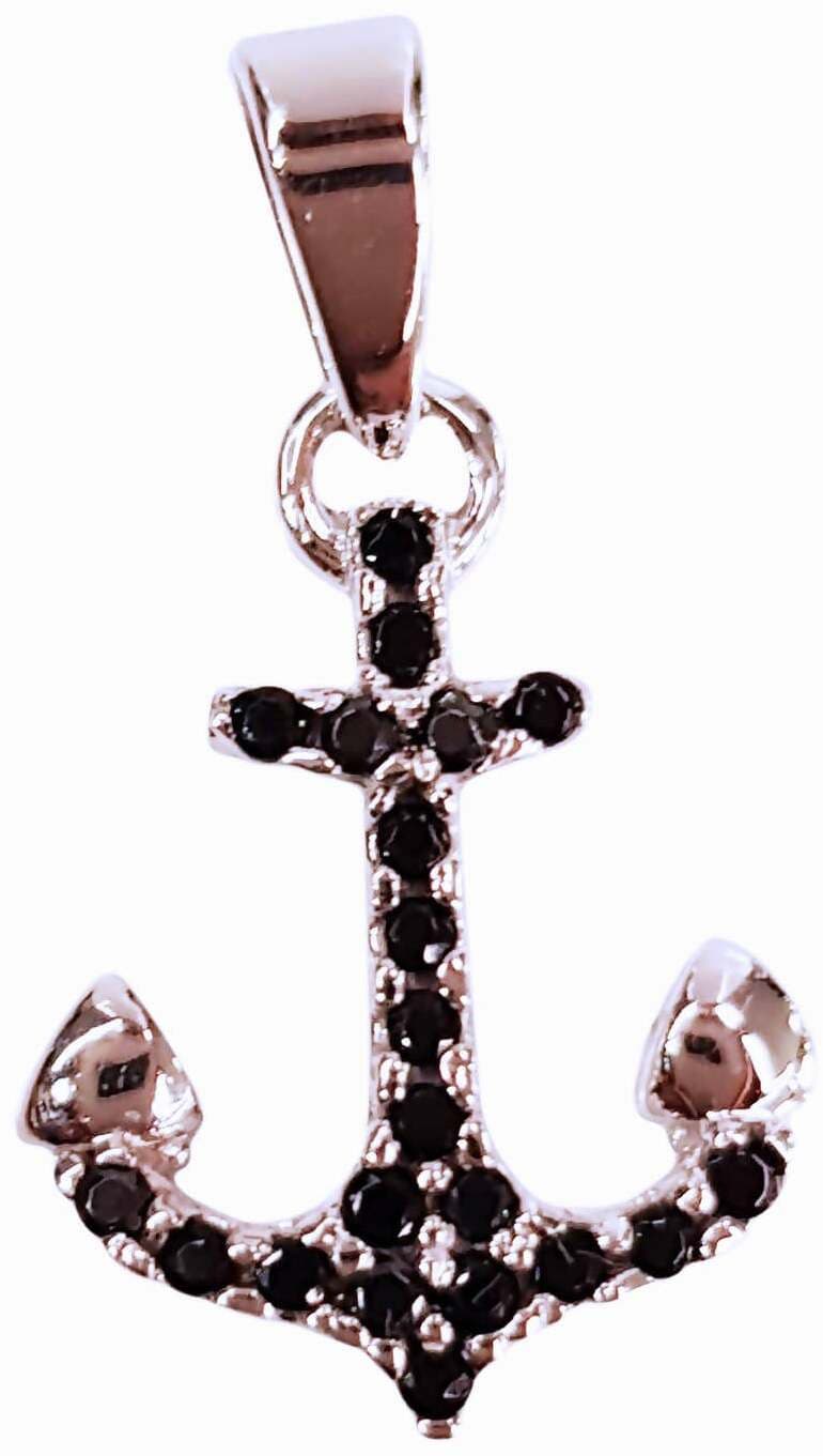 Ancora Ciondolo Pendente in Oro Bianco 18 kt con Agate Nere Incassate Made in Italy Artigianale Gioiello Porta Fortuna in Medaglioni E B Gioielli - Siderno, commercioVirtuoso.it