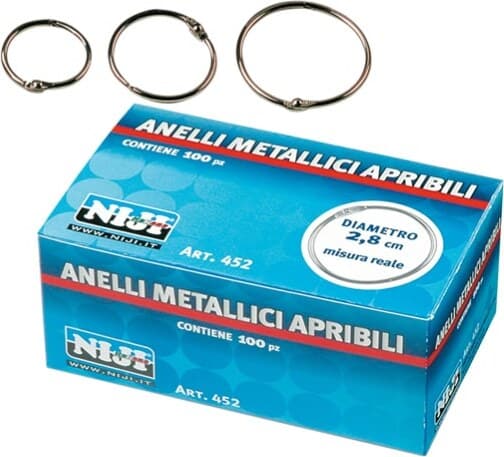 Anelli metallici - 2 8 cm - per rilegatura - Lebez - conf. 100 pezzi Fai da te/Ferramenta/Chiodi viti ed elementi di fissaggio/Viti/Viti di rilegatura Eurocartuccia - Pavullo, Commerciovirtuoso.it