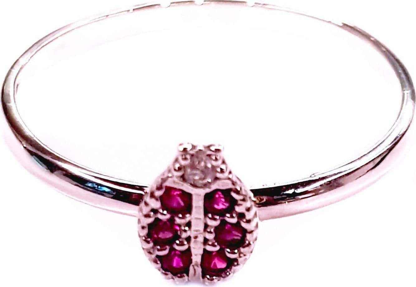 Anello bimba, ragazza in Oro bianco 18 Kt con coccinella con granatine colorate in Anelli E B Gioielli - Siderno, commercioVirtuoso.it