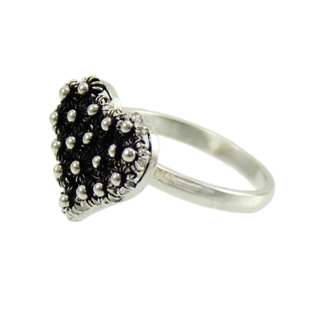 Anello donna filigrana sarda in argento brunito cuore a nido d'ape in Anelli Gioielleria Saba - Dolianova, commercioVirtuoso.it