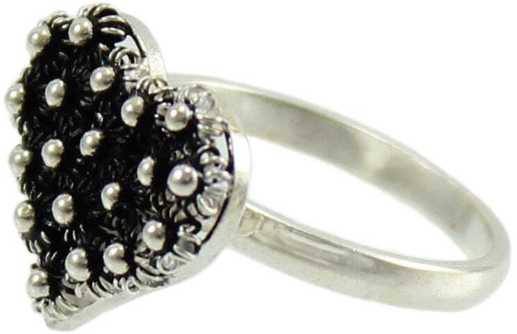 Anello donna filigrana sarda in argento brunito cuore a nido d'ape in Anelli Gioielleria Saba - Dolianova, commercioVirtuoso.it