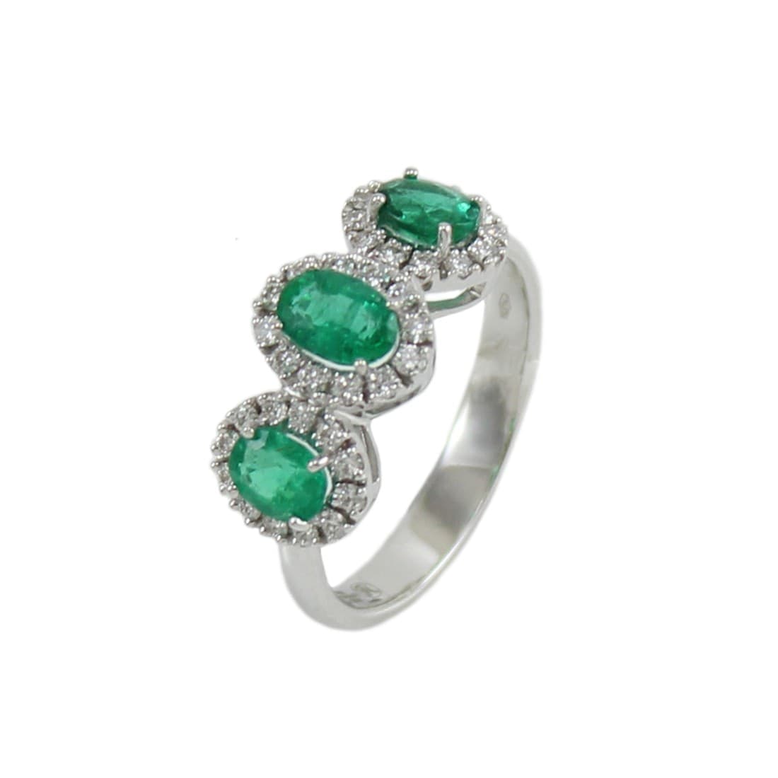 Anello donna classico Mirco Visconti in oro bianco con smeraldi e diamanti in Anelli Gioielleria Saba - Dolianova, commercioVirtuoso.it