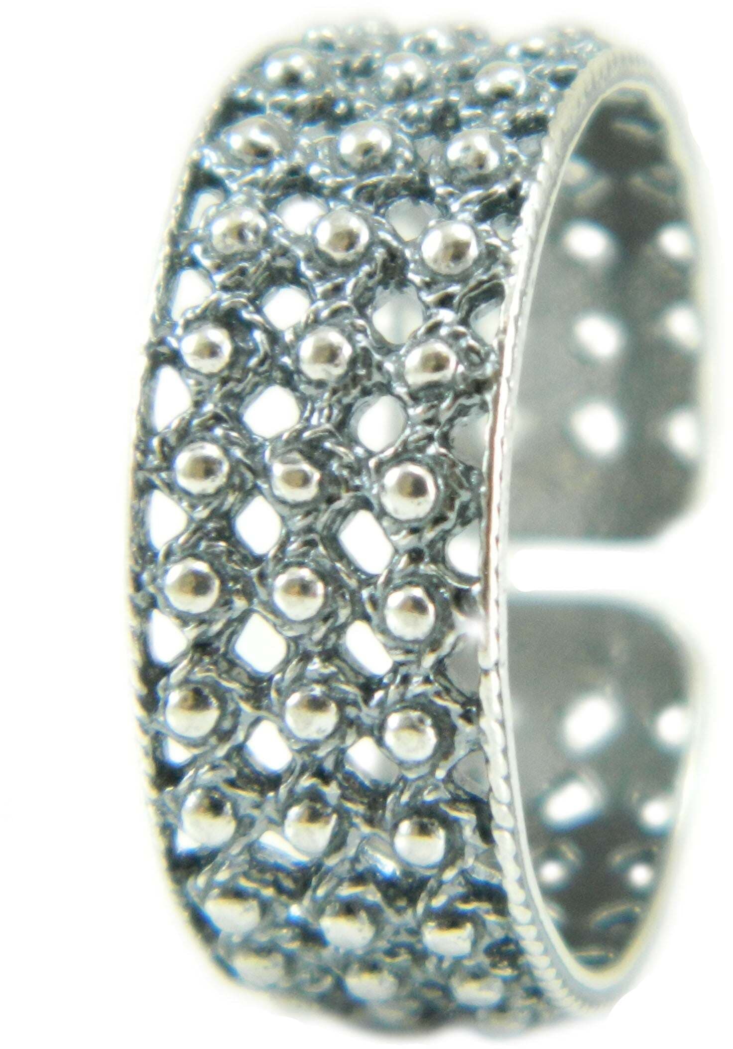 Anello fede sarda in argento brunito tre file a pallini traforata in Anelli Gioielleria Saba - Dolianova, commercioVirtuoso.it