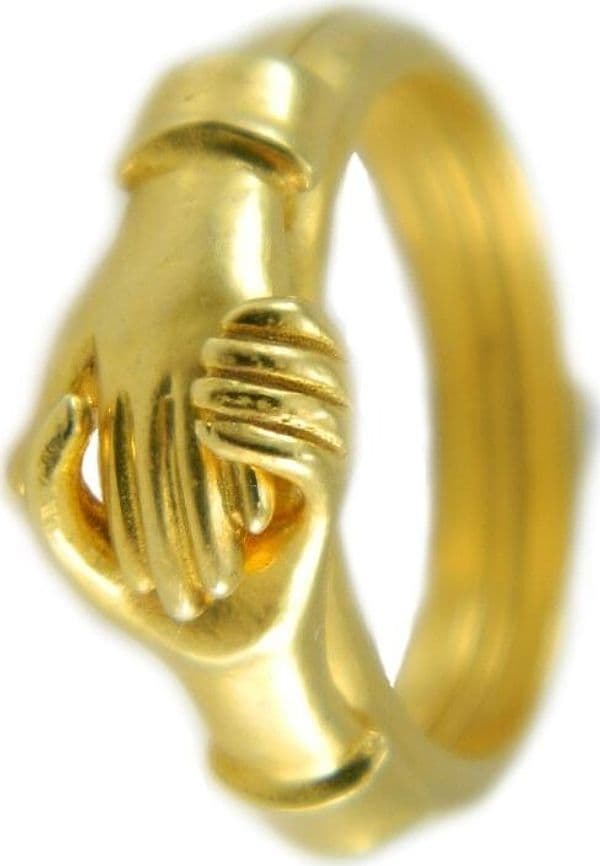 Anello Donna Maninfide in Argento Dorato – Fede Sarda Tradizionale con Mani e Cuore – Gioiello Artigianale in Anelli Gioielleria Saba - Dolianova, commercioVirtuoso.it
