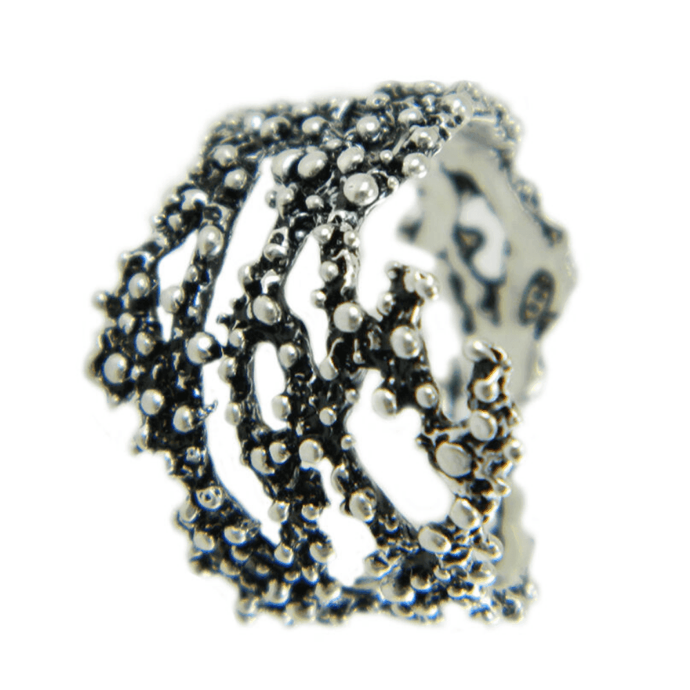 Anello filigrana sarda effetto ramo corallo argento brunito a grani in Anelli Gioielleria Saba - Dolianova, commercioVirtuoso.it