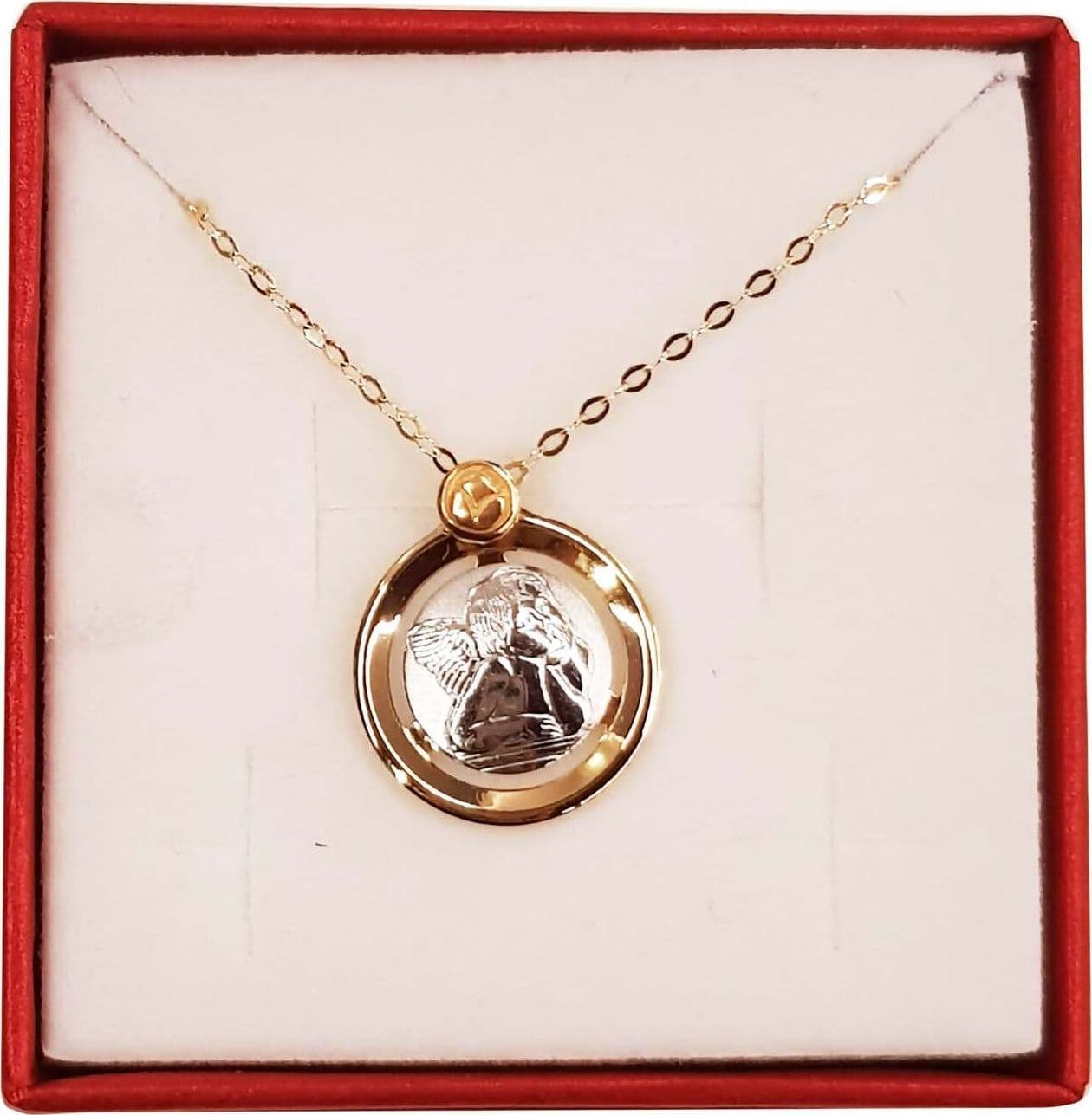 Angioletto pendente a medaglia in Oro bianco e giallo 750/1000 Gioiello Religioso Made in Italy Artigianale Stella Milano in Medaglioni E B Gioielli - Siderno, commercioVirtuoso.it