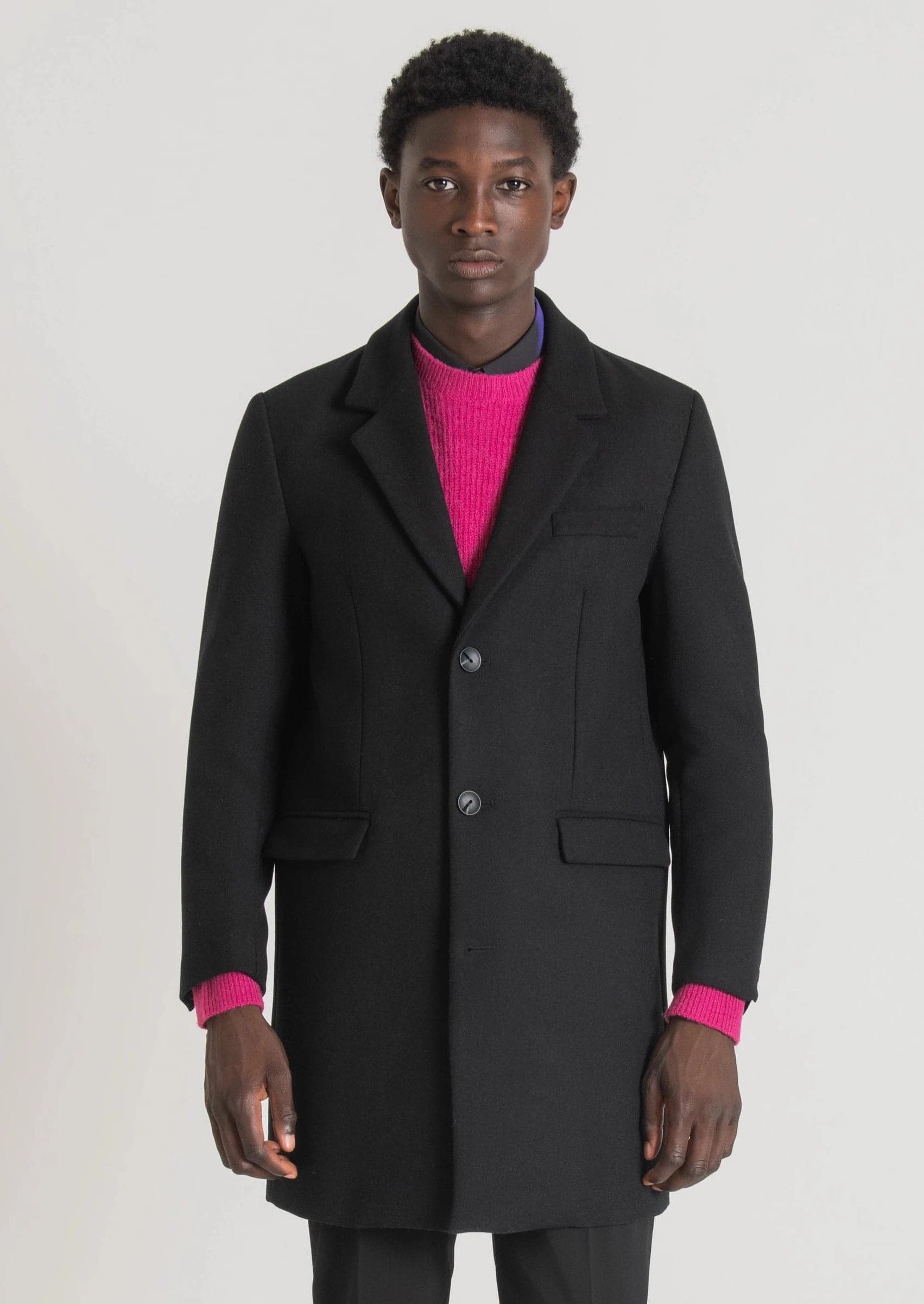 Antony-Morato-Cappotto-Uomo-Slim-Fit-Russel-Nero-Misto-Lana-E-Cachemire-Cappotto-Classico-Mono-Petto