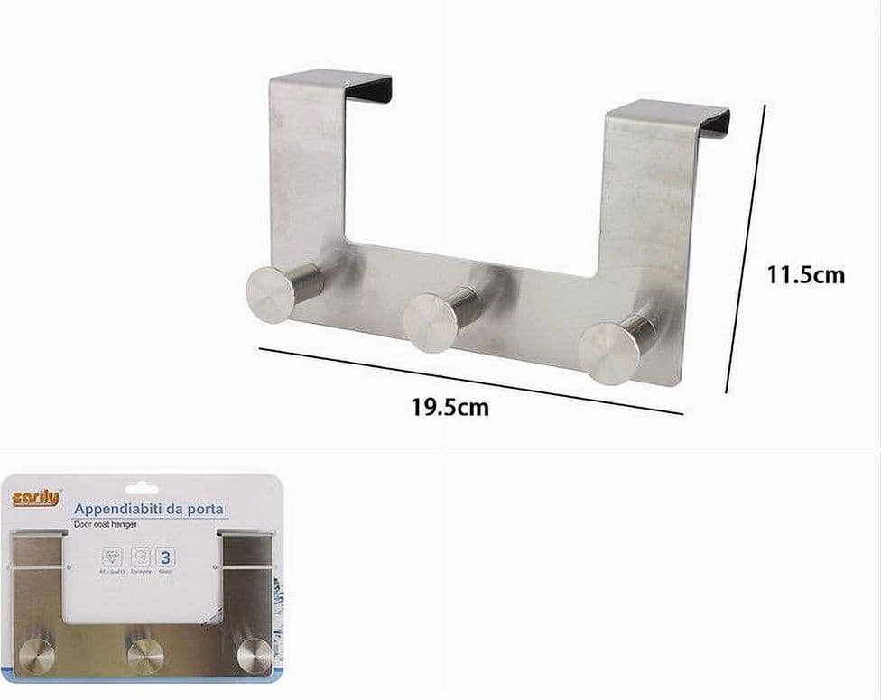 APPENDIABITI DA PORTA CON 3 GANCI 19.5 X 11.5CM SILVER ASCIUGAMANI VESTITI 87784 in Appendiabiti sopraporta Trade Shop italia - Napoli, commercioVirtuoso.it