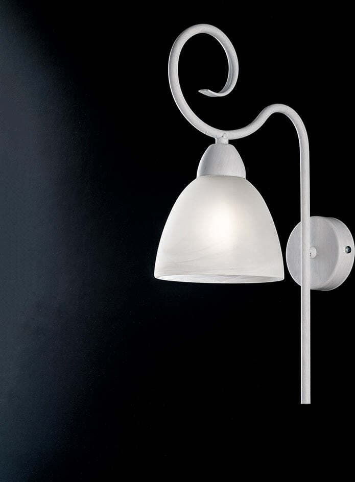 Applique-1-Luce-Ferro-Batturo-Bianco-Shabby-e-Vetro-Bianco-Serie-Aurelio