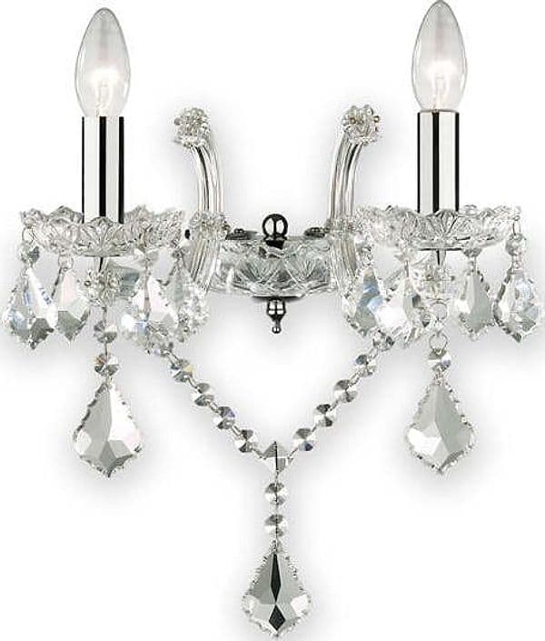 Applique-Classica-Florian-Metallo-Cristallo-Cromo-2-Luci-E14