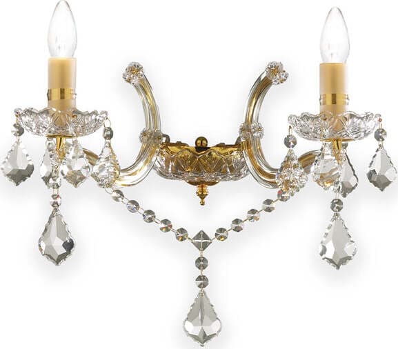 Applique-Classica-Florian-Metallo-Cristallo-Oro-2-Luci-E14