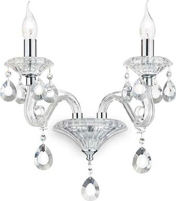 Applique-Classica-Negresco-Metallo-Cristallo-Trasparente-2-Luci-E14