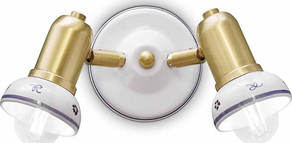 Applique-Classica-Savona-Ceramica-E-Ottone-Satinato-Decorato-Filo-Blu-2-Luci-E14