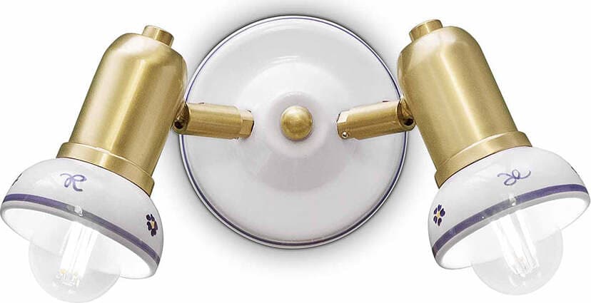 Applique-Classica-Savona-Ceramica-E-Ottone-Satinato-Decorato-Filo-Blu-2-Luci-E14