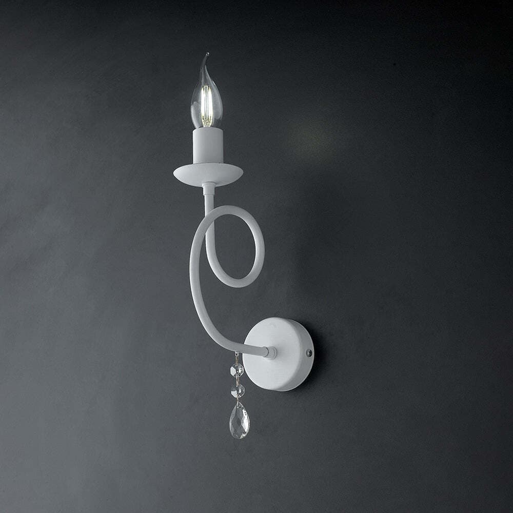Applique-Classico-1-Luce-Ferro-Bianco-Shabby-e-Cristalli-Serie-Elegant
