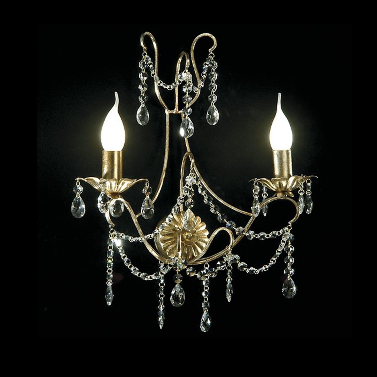 Applique-classico-Flami-illuminazione-IRIDE-6980-A2F-E14-LED-metallo-cristallo-lampada-parete