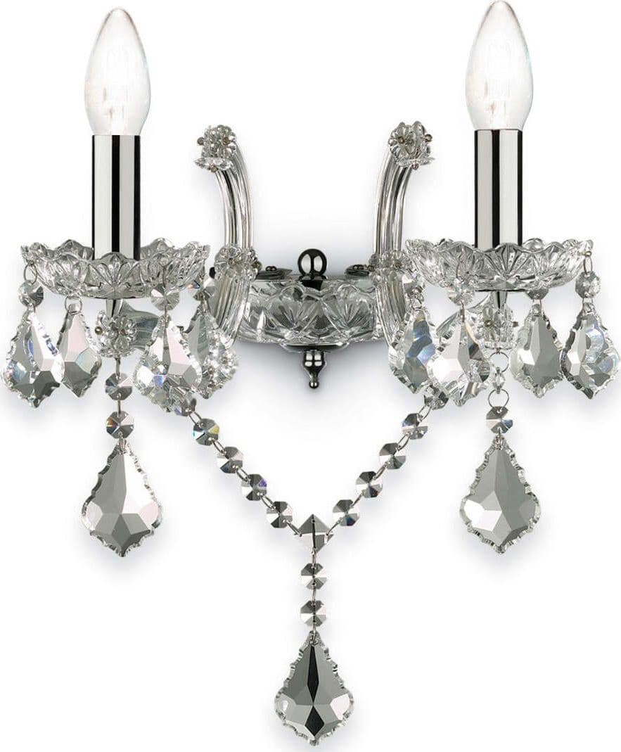 Applique-classico-Ideal-Lux-FLORIAN-AP2-CROMO-035642-E14-LED-cristallo-lampada-parete